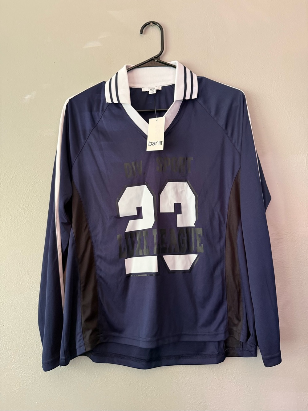 Bar III Navy and White V-Neck Athletic Shirt with '23' Graphic